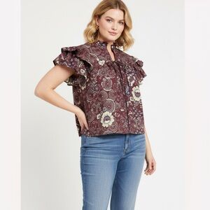 NWOT plus size Ulla Johnson Letty Floral Ruffle Top in Burgundy and Cream